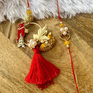 Handcrafted Embellished Lumba with Bird and Bhai Rakhi