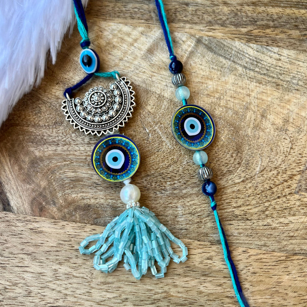 Fusion Evil Eye Lumba with Bhai Rakhi Pair