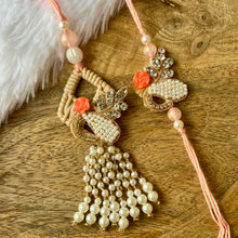 Load image into Gallery viewer, Elegant Pearl Fusion Lumba with Bhai Rakhi Pair

