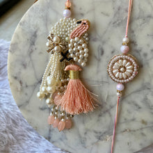 Load image into Gallery viewer, Elegant Flamingo Lumba with Bhai Rakhi Pair
