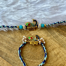 Load image into Gallery viewer, Peacock Bracelet with Bhai Rakhi Pair
