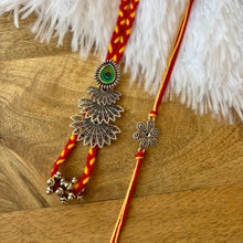 Load image into Gallery viewer, Delicate Oxidised Morpankh Mauili Lumba with Bhai Rakhi Pair
