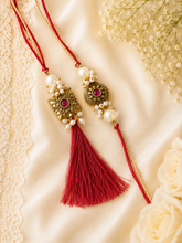 Load image into Gallery viewer, Delicate Pearl Embellished Lumba with Bhai Rakhi Pair
