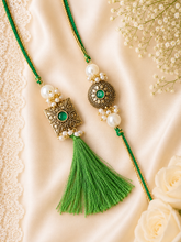 Load image into Gallery viewer, Delicate Pearl Embellished Lumba with Bhai Rakhi Pair
