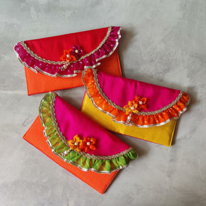 Traditional Leheriya Envelope  (Orange / Green / Rani-Pink)