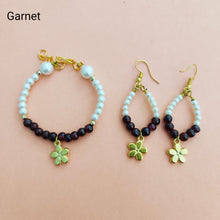 Load image into Gallery viewer, Lovely bracelet with semi-precious stone garnet along with a pair of earrings for all the barbies out there
