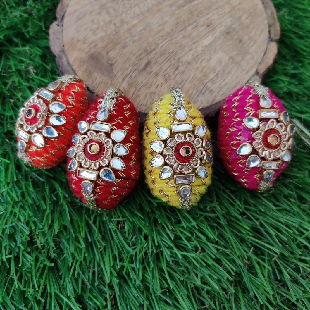 Small Decorated Nariyal in Bright Colours (Orange, Yellow, Red, Rani-pink)