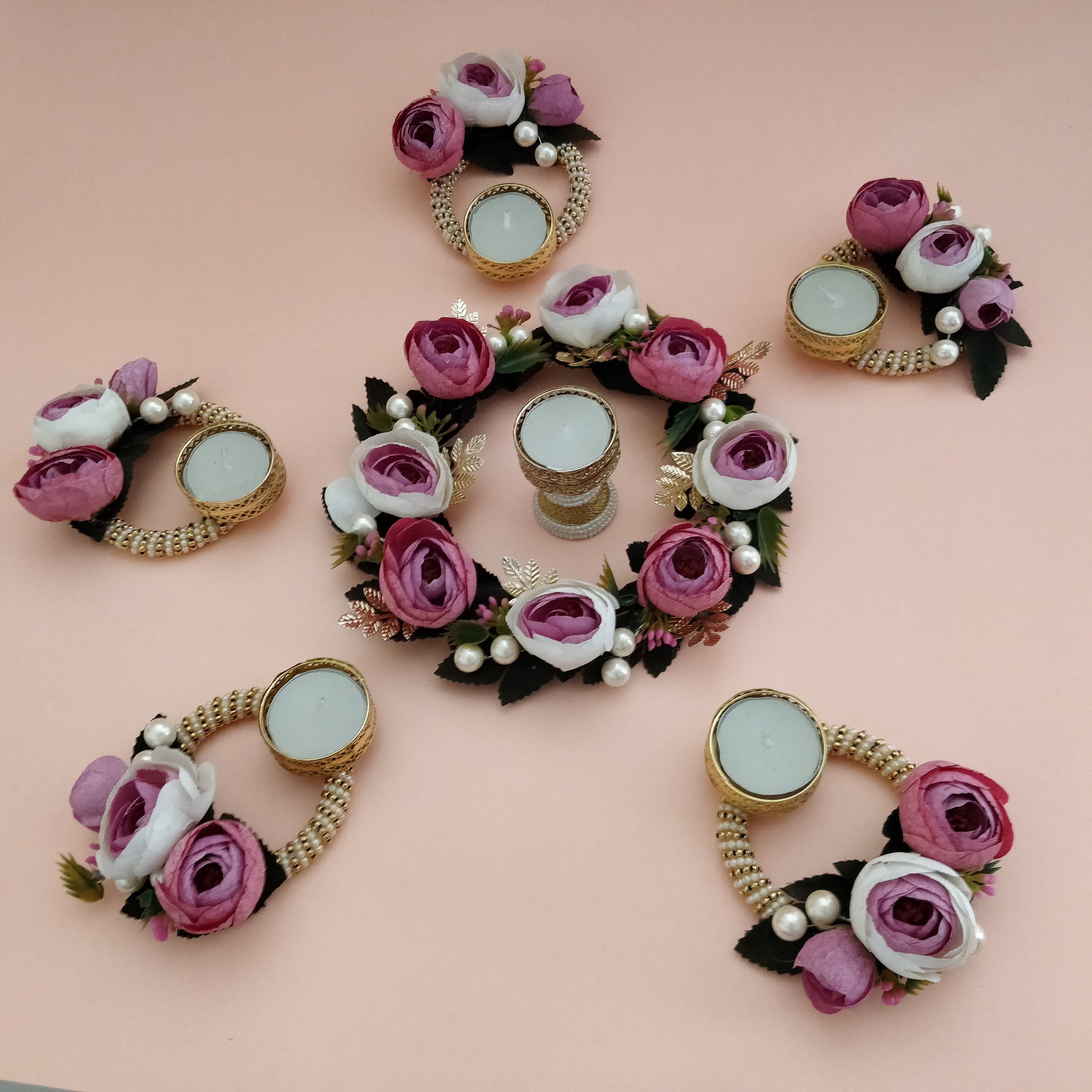 Gorgeous Floral Tea-Light Rangoli