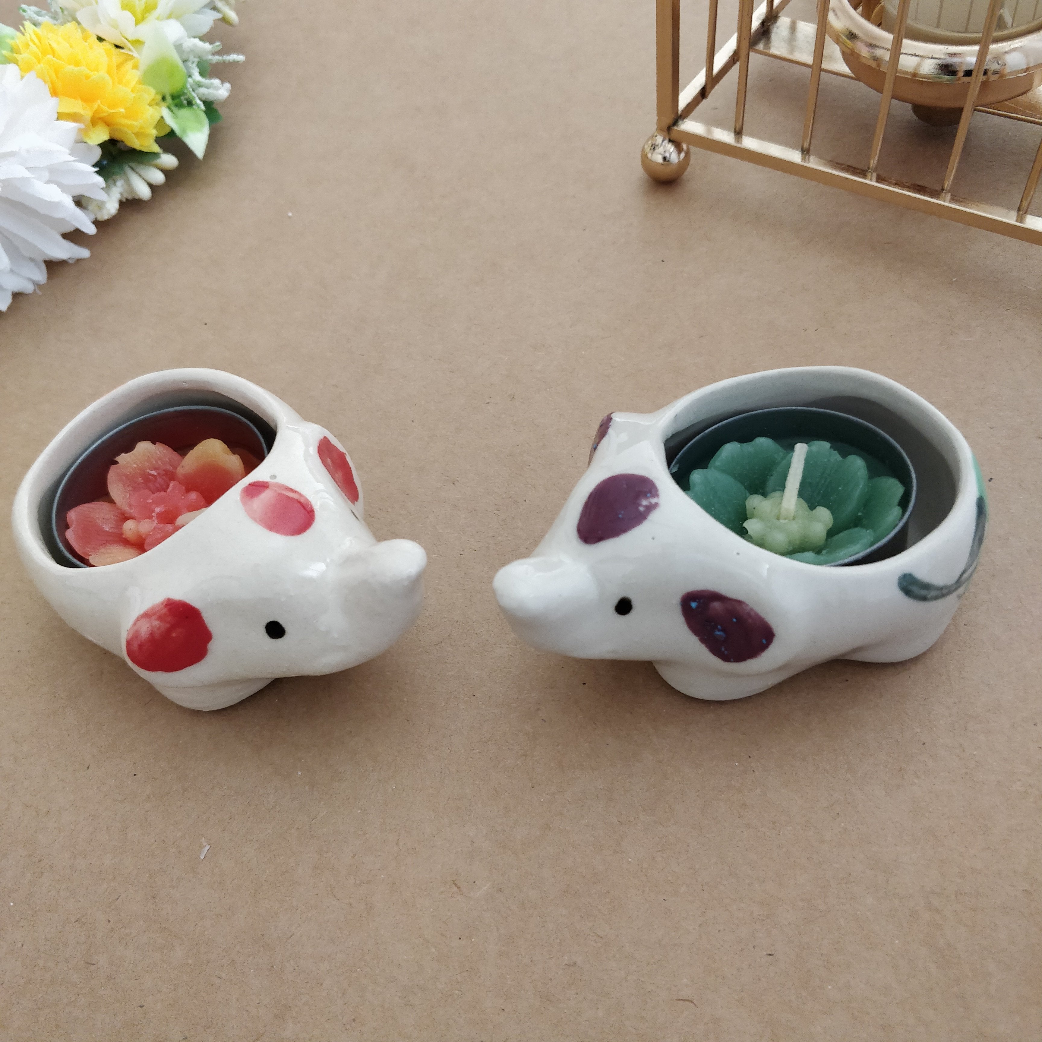 Cute Ceramic Elephant Tea Light Holder- Pack of 2 (Mixed Colours)