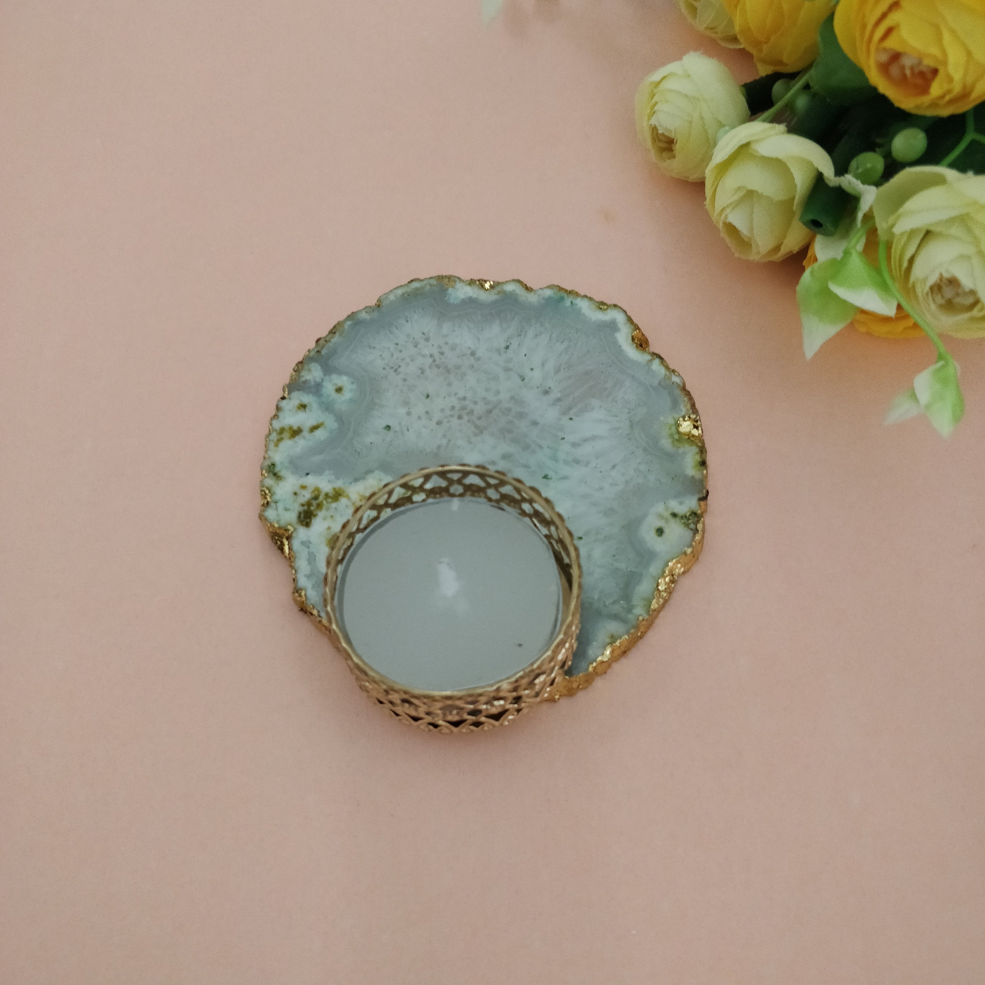 Natural Agate Tea Light Holder- 1 pc