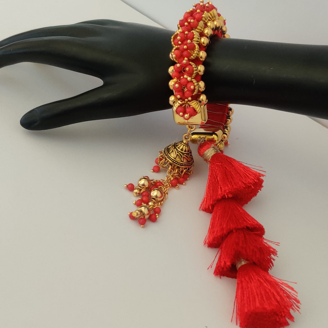 Beautiful Red Adjustable Bangle with Red Resham Latkan