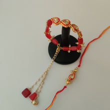 Load image into Gallery viewer, Red Meenakari Bracelet &amp; Bhai Rakhi Pair
