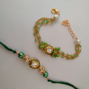 Green Meenakari Bracelet & Bhai Rakhi Pair