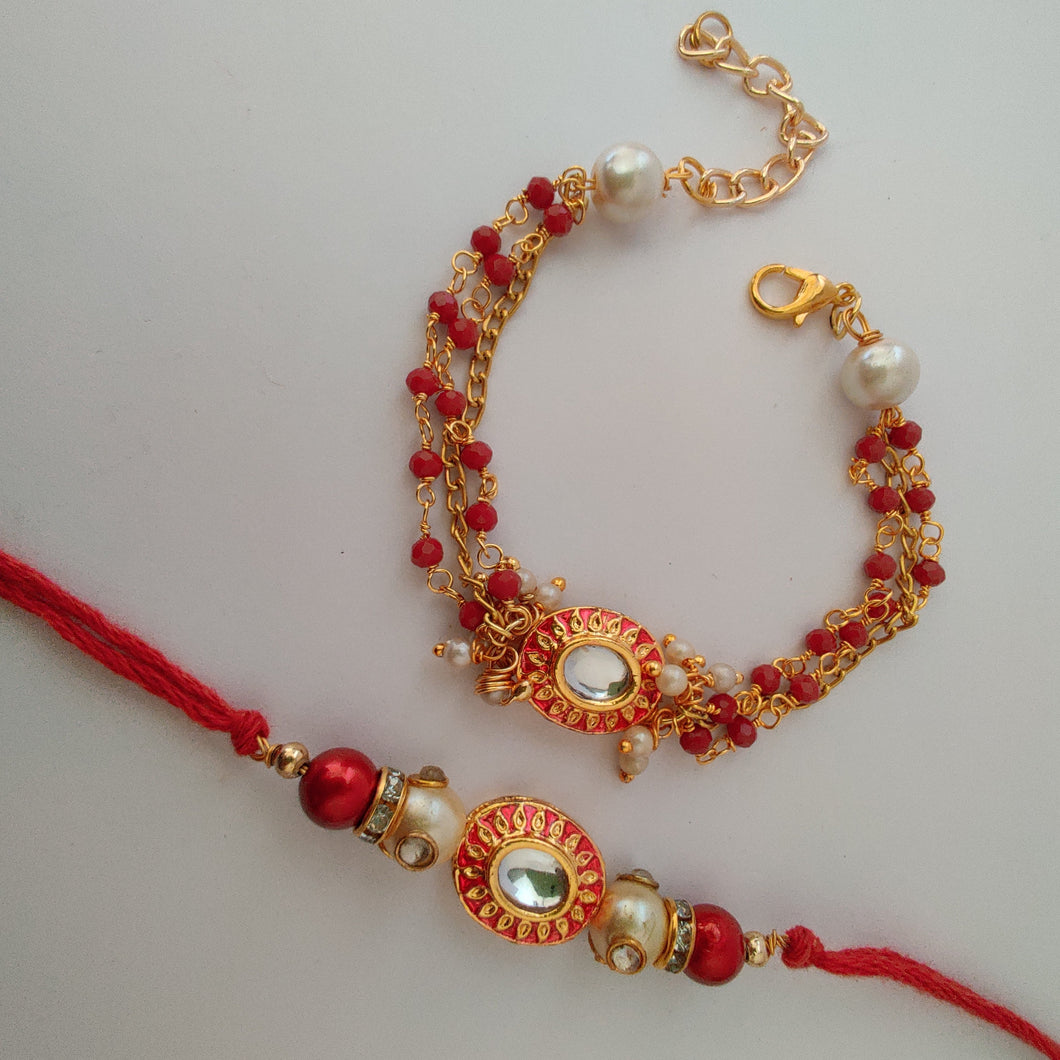 Red Meenakari Bracelet & Bhai Rakhi Pair