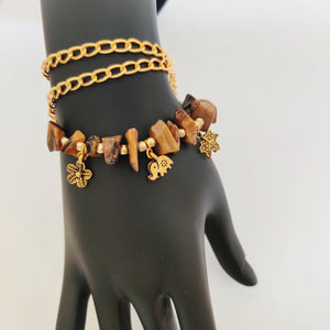 A beautiful multipurpose necklace adorned with real natural tiger's eye and metal charm