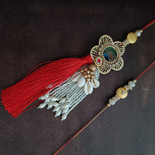Load image into Gallery viewer, Contemporary Peacock Lumba with Bhai Rakhi
