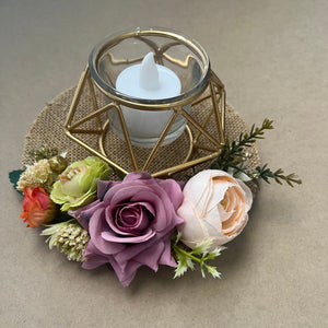Hexagon Centerpiece Tea Light with Floral Arrangement