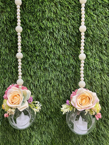 Acrylic Ball Tea-Light Hangings with floral embelishments