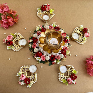 Gorgeous Floral Rangoli with Lotus Centerpiece