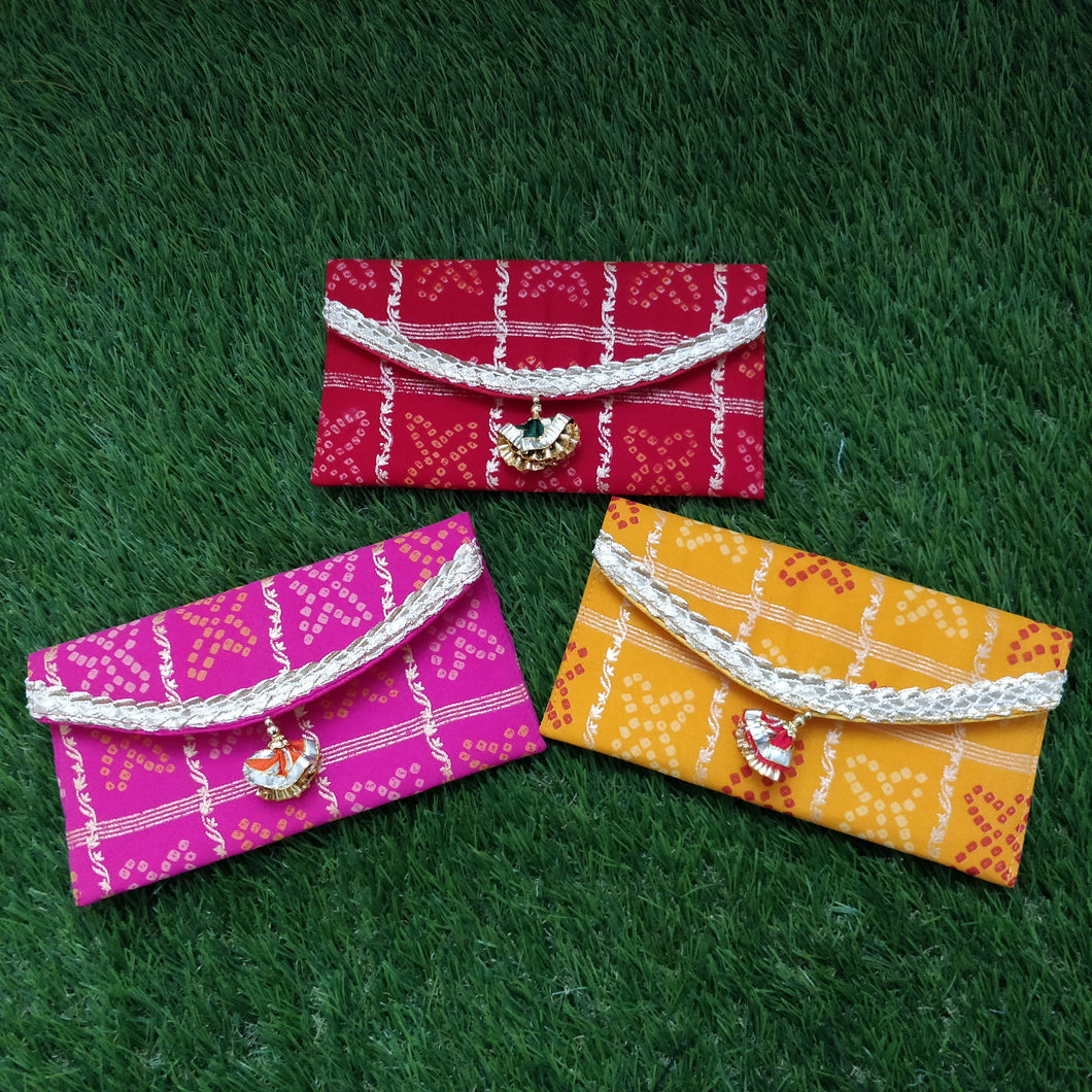 Traditional Bandhej Envelope -Set of 2 (Red / Yellow / Rani-Pink)