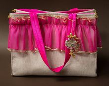 Load image into Gallery viewer, Gorgeous Jute Bag with Rani-Pink Frill
