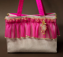 Load image into Gallery viewer, Gorgeous Jute Bag with Rani-Pink Frill
